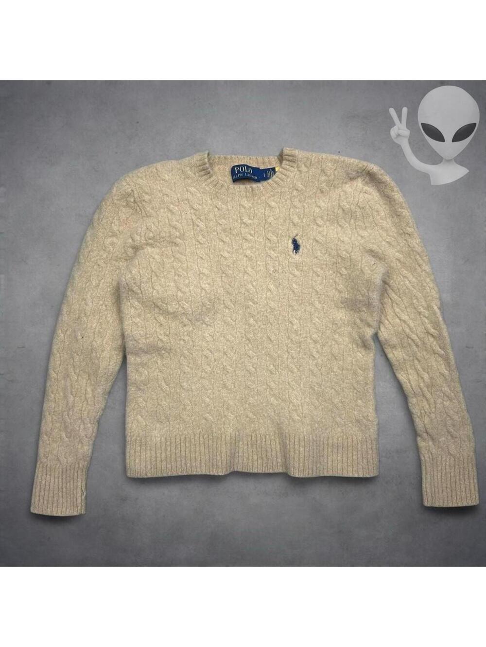 Polo Ralph Lauren Cable Knit Crewneck Sweater Womens S Beige Wool Cashmere